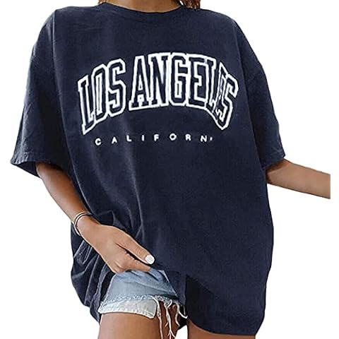 Donasty Baumwolle T-Shirt Damen Vintage Print Kurzarm Tops Lose Rundhalsausschnitt Sommer Oberteile Übergroße Streetwear Bequem Sport Sweatshirt Cover