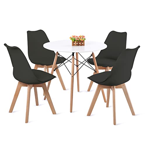 FURNITABLE Ensemble de table de salle à manger ronde avec 4 chaises noires pour salle à manger, cuisine, salon