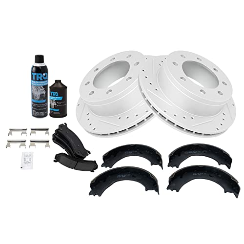Image of TRQ Performance Rear Brake Pad & Rotor Kit Premium G-Coated Ceramic Slotted X Drilled Compatible with 99-10 Chevrolet 99-09 GMC