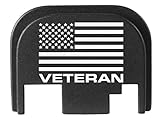 NDZ Performance Rear Slide Cover Back Plate for Glock Gen 1-4 Laser Engraved Hardcoat Anodized Aluminum in Black - US Flag Veteran Text Bold