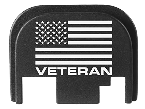 NDZ Performance Rear Slide Cover Back Plate for Glock Gen 1-4 Laser Engraved Hardcoat Anodized Aluminum in Black - US Flag Veteran Text Bold