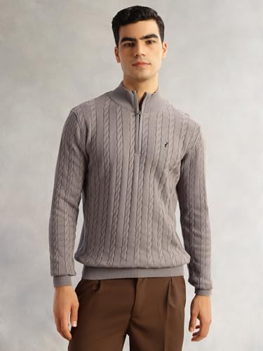 Image of Thomas Scott Men's | Regular Fit | Long Sleeves | Mock Collar | 100% Cotton | Dry Clean | Cable Knit | Knitted | Pullover Sweater
