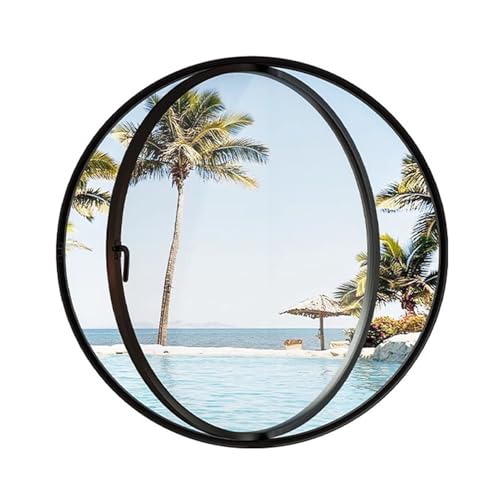 Windows Round Glass Windows, 360° Center Pivot Windows, Flush Mount Shed Windows, Ventilated Casement Windows for Home Décor, Basement Attic View Windows(Black,80cm/31.5in)