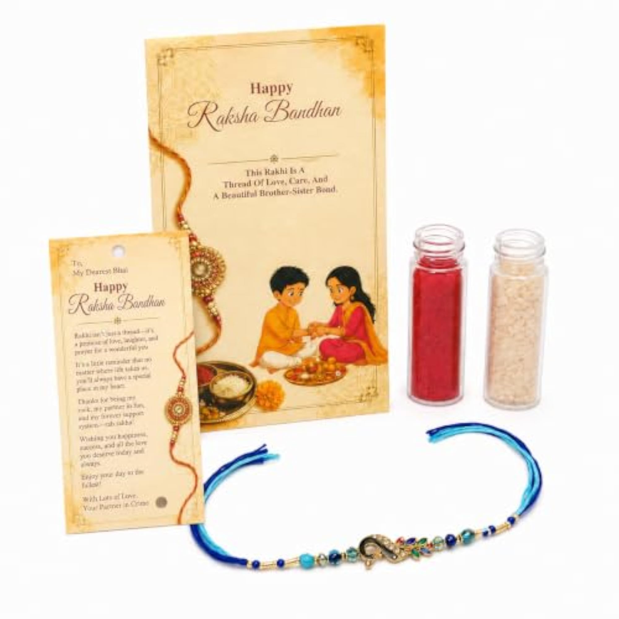 Meenakari Peacock Feather Rakhi with Roli Chawal