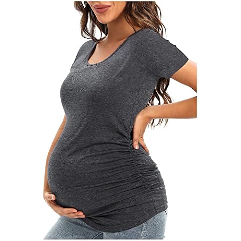JMITHA Umstandsmode Tops, Damen Kurzarm Umstandsshirt Mutterschaft Seite Geraffte T-Shirt Tops Umstandskleidung Tops Cover