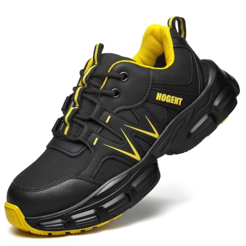 Image of Hogent Steel Toe Shoes for Men Women - Non Slip & Lightweight Work Shoes | Shock Absorption Cushion Sole, Breathable Safety Shoes, Ideal for Construction, Warehouse, Kitchen Work, Food Service