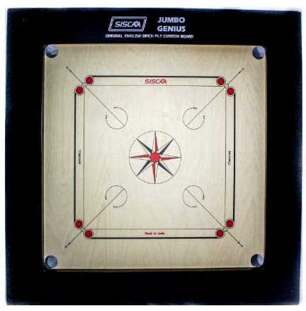 siscaa Club Jumbo Genius English Birch Fast Rebound Waterproof Carrom Board with Coin, Striker, Powder, 36mm Multicolor for all ages