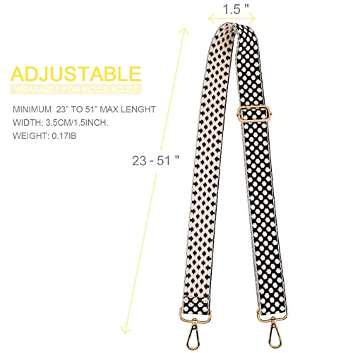 Image of Wide Purse Straps Replacement Adjustable Crossbody Gold Hardware Canvas Shoulder Strap for Women Black Dot+Gold Metal
