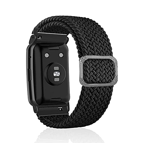 Rosok Nylon Bracelet Élastique Hommes et aux Dames Compatible avec Huawei Watch Fit / Fit New, Ajustable Tressé Extensible Élastique Sport Bracelet pour Huawei Watch Fit Elegant - Noir Cover
