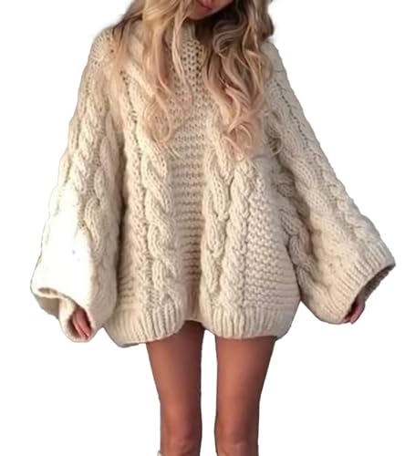 Unybwonn Women Oversized Chunky Cable Knit Sweater Loose Long Sleeves Crewneck Pullover Sweaters Slouchy Y2k Knit Tops