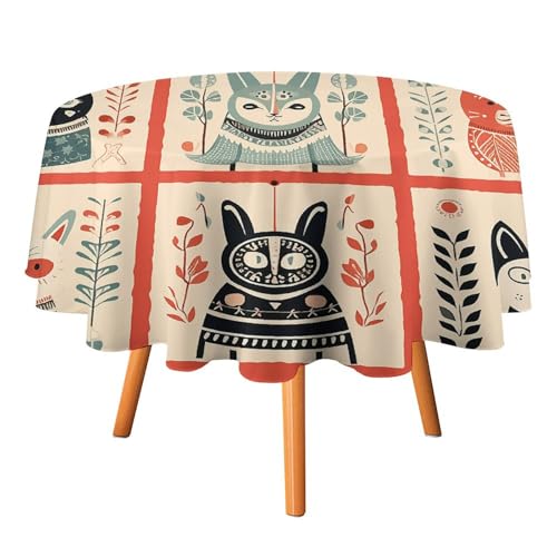 Nappe ronde décorative imprimée avec animaux et protège table lavable - 3