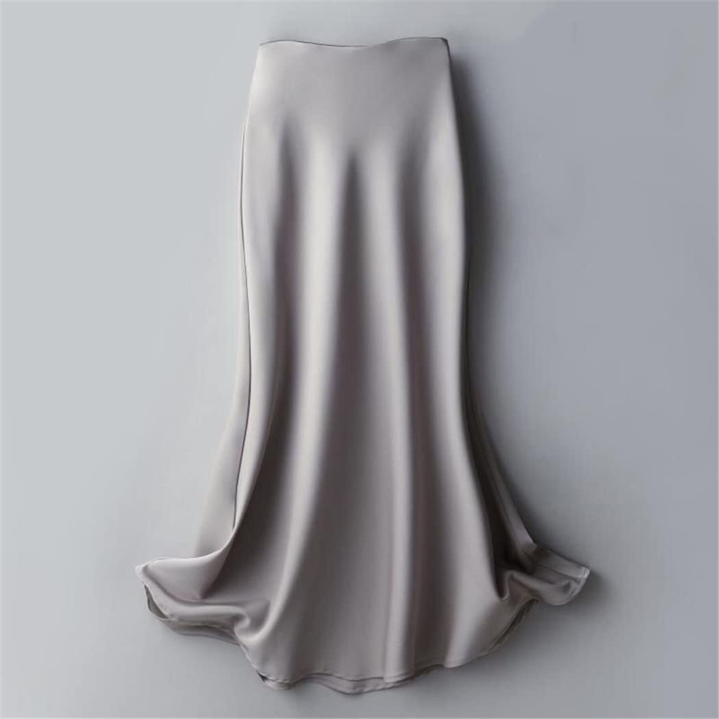 Gonne longuette in seta estiva da donna stile coreano in raso da ufficio signora semplice elegante gonne nere lunghe larghe