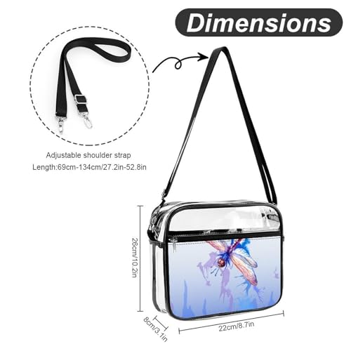 Purple Watercolor Dragonfly Large Crossbody Bag Clear Stadium Bag Anti-Theft Side Shoulder Bags Messenger Bag with 2 Compartments2