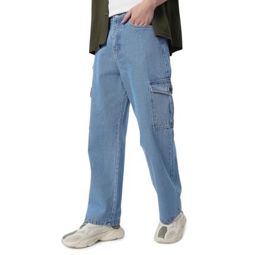 Image of Neostreak Men's Loose Baggy Fit Washed Cargo Jeans with 6 Pockets Non-Stretchable