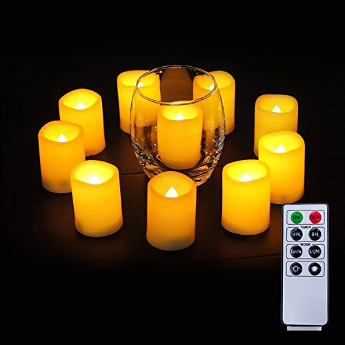 Homemory Votive Candles Battery Operated with Remote, Flameless Votive Candles with Timer, Led Votive Candles, Battery Operated Votive Candles Bulk for Home Decor, Outdoor, Amber Yellow-Set of 6, 2 in