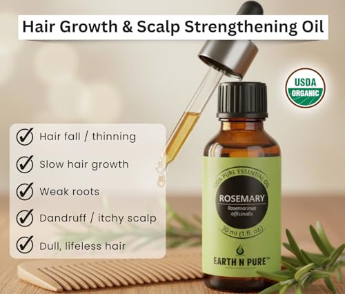 Image of Earth N Pure Rosemary Essential Oil for Hair Growth & Scalp Care - 100% Pure Natural Rosemary Oil for Skin & Aromatherapy - Steam Distilled - 100ml