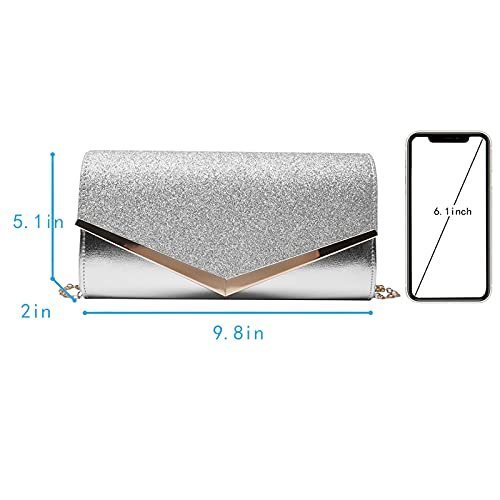Image of Queena Womens Shiny Glitter Evening Clutch Envelope Handbag Chain Purse for Wedding Party Prom Gift for Mom Wife Girlfriend