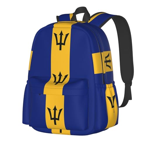 Barbados Flag Laptop Commuter Backpack Shoulder Bag Casual Back Pack Daypack Bags With Side Pockets For Work Travel Daily Use