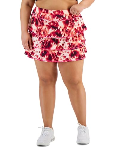 Ideology Plus Size Tie Dye Tiered Flounce Skort Pink Shock 2X