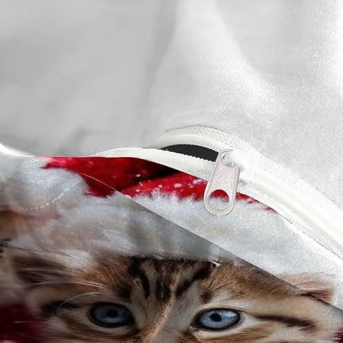 Housse de couette Noël imprimé chatons 3 pièces le cadeau parfait pour lit double