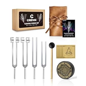 Tuning Forks for Healing Set – 128Hz, 136.1Hz, 256Hz, 384Hz Weighted & Unweighted Tuning Fork Kit with Hockey Puck Activator – Chakra Sound Therapy Instruments for Meditation & Yoga in Pouch