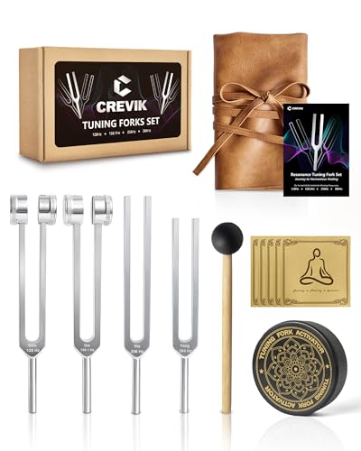tuning forks for healing set - 128hz 1361hz 256hz 384hz weighted amp unweighted tuning fork kit with hockey puck activator - chakra sound therapy instruments for meditation amp yoga in pouch