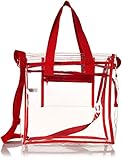 Nova Sport Wear Bag with Handles / Adjustable Strap Transparent Gameday Tote, 12 x 12 x 6 Inch - Red