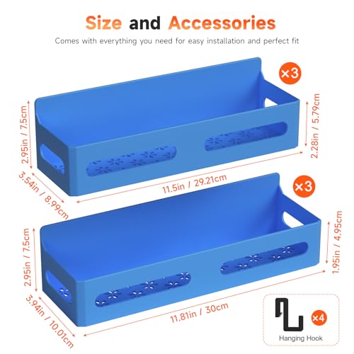 Image of 4-Pack Magnetic Spice Rack for Refrigerator with Hooks, Blue | Strong multipurpose magnetic shelf for kitchen & bathroom organization. Includes 4 removable hooks for hanging items.