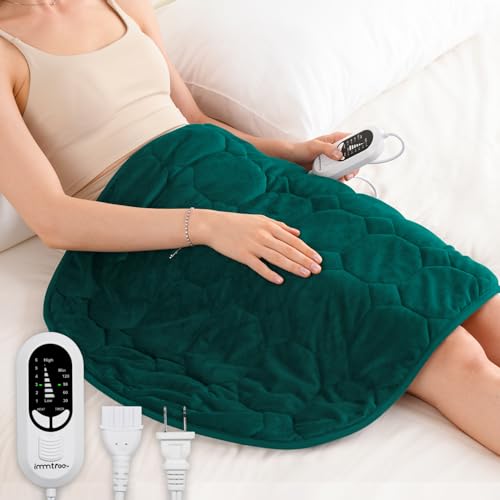 immtree Weighted Heating Pad for Period Cramps, 29" x 24" Extra Large Electric Heated Pads 7 lbs, Back Shoulder Knee Abdomen Pain Relief, Soft Warm Heavy Lap Blanket, Dark Green