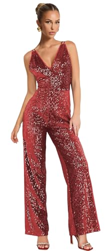 Sequin Prom Dresses for Women Long Jumpsuit Red Wide Leg