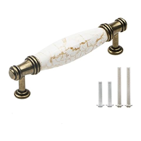 Pxyelec Set of 4 Marble Ceramic Handle Antique Cabinet Door Pull Modern Euro Style Furniture Drawer Kitchen Knob Handle Pull Decoration 3.78 inch(96 mm) Hole Centers Cover