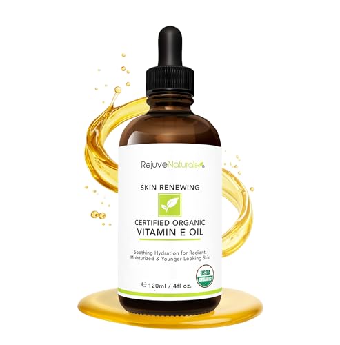 Vitamin E Oil - 100% All Natural & USDA Organic (LARGE 4oz Bottle) Repair Dry, Damaged Skin from Surgery & Acne, Age Spots. For Radiant, Hydrated & Youthful Skin. Face & Body Moisturizer