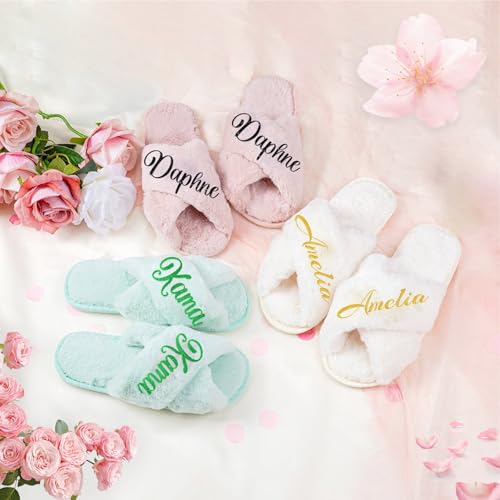Personalized Fluffy Slippers for Women - Custom Bridesmaid Slippers for Wedding Party - Gift for Bride, Bridesmaid, Mom on Birthday, Christmas, Easter & Mother's Day4