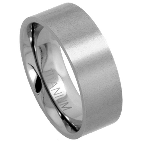 Sabrina Silver 8mm Titanium Wedding Band/Thumb Ring Plain Flat Comfort-Fit Brushed 5/16 inch Size 11