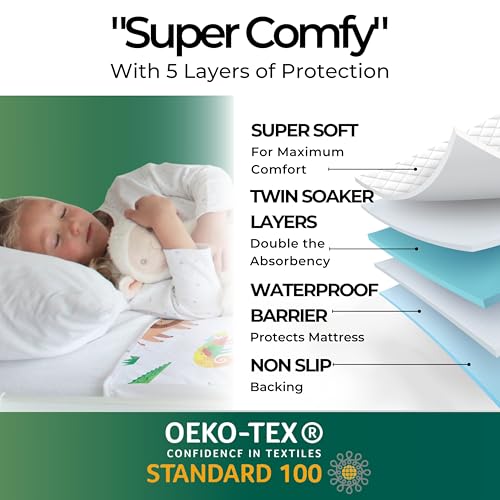 Image of Hygge Sheets Potty Training Pee Pads for Kids, Toddlers - 100% Waterproof, Non Slip Bed Wetting Pad for Twin Beds - Washable, Reusable Mattress & Sheet Protector - Safari