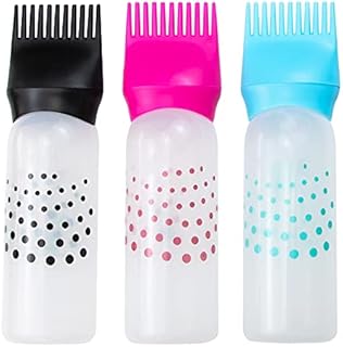 Framendino, 3 Pack Root Comb Applicator Bottle with Graduated Scale Colorful Plastic Squeeze Bottle Applicator Brush for Hair Dye Home Salon 6 oz