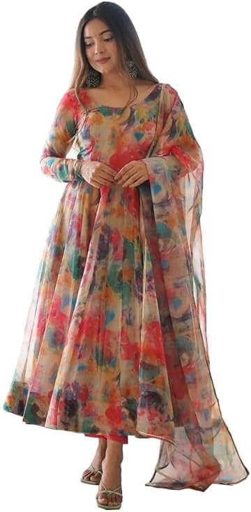 KD Women Floral Print Anarkali Kurta with Pant and Dupatta Set Anarkali Kurti for Women