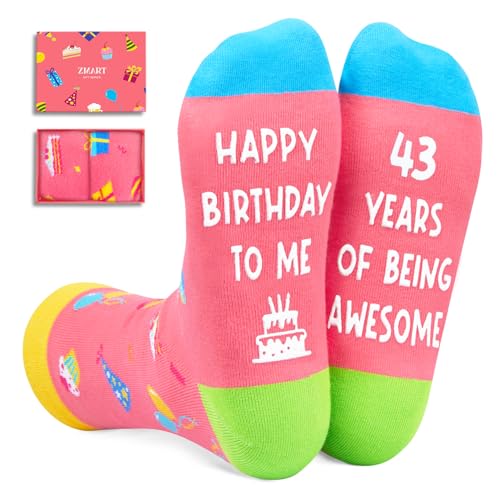 Zmart 43rd Birthday Gifts for Women - Socks for 43 Year Old Her Sister Wife, Female Birthday Gift Ideas in Their 40s, Pink Socks