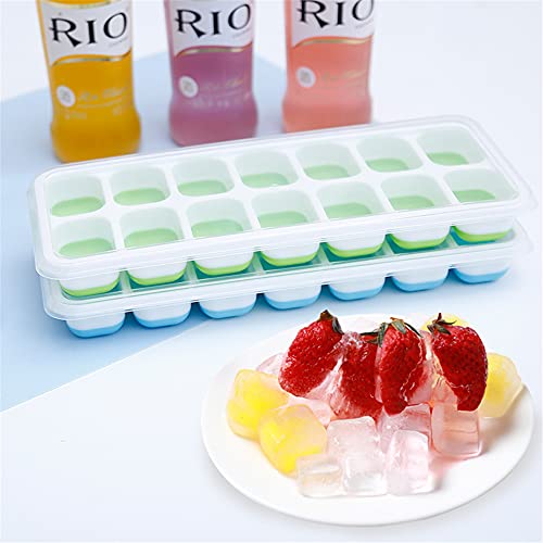 Image of Ice Cube Tray 4 Pack with Removable Lids - Silicone Ice Cube Trays For Freezer - BPA Free, Easy Release and Flexible - Covered and Great For Stacking (Green)