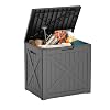 32 Gallon Outdoor Deck Box,Storage Lockable Waterproof Patio Furniture,Garden Tools,Cushions,Pool Accessories Outside Storage Resin Box(Black)
