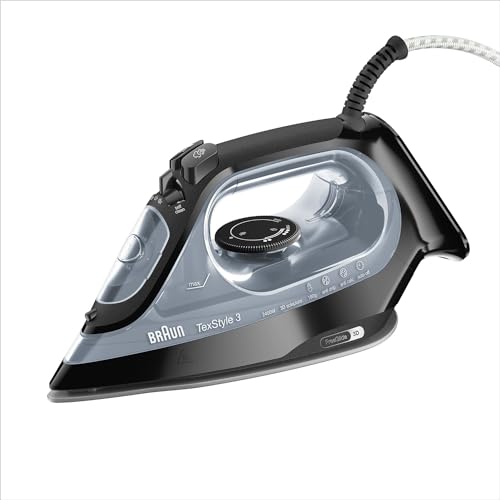 Braun Texstyle 3 SI3055.BK – Steam Iron, 180g/Min Steam Shot, 45g/Min Variable Steam, 2m Cord, auto Shut-Off, Freeglide Technology, Black