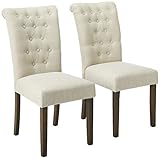 Merax WF015974AAA Luxurious Fabric Dining Chairs with Solid Wood Legs Set of 2 (Beige)