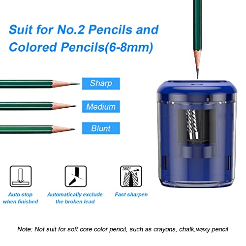 Electric Pencil Sharpener Heavy-Duty Helical Blade Sharpener With Adapter/Battery Operated For No.2/ (6-8Mm) Pencils With Auto Stop & Cleaning Brush In School/Classroom/Office (Blue) #TOP1