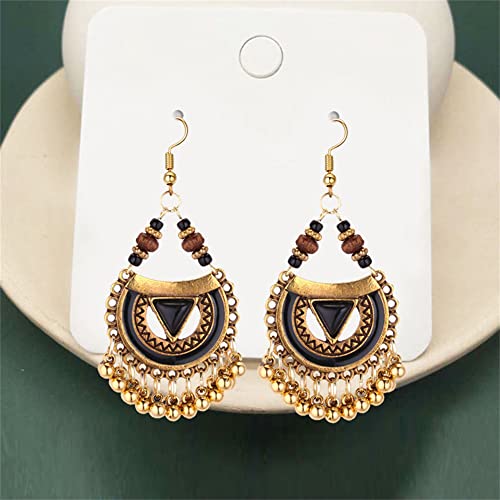 Handmade Bohemian Vintage Gold Bronze Round Flower Geometry Dangle Drop Earrings with Many Teardrop Pendant for Women3