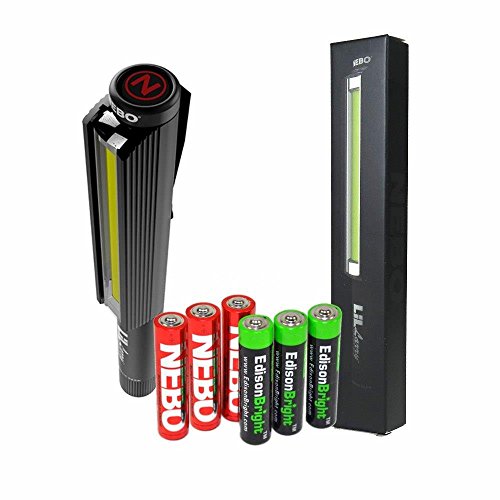 Nebo 6373 Lil Larry 250 Lumen Flashlight COB LED Magnetic Worklight, Black with 3 X EdisonBright AAA Alkaline Batteries Bundle