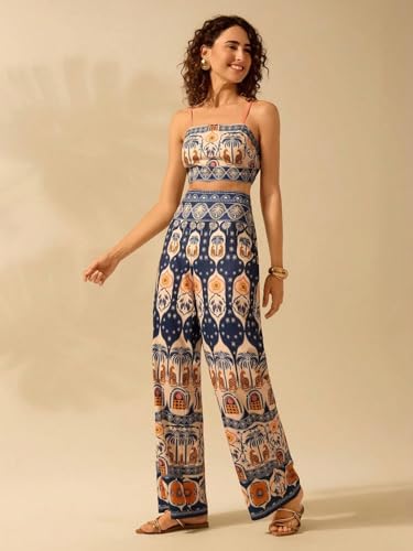 Image of KOTTY Women's Boho Printed Wide-Leg Trousers for Casual and Resort Wear