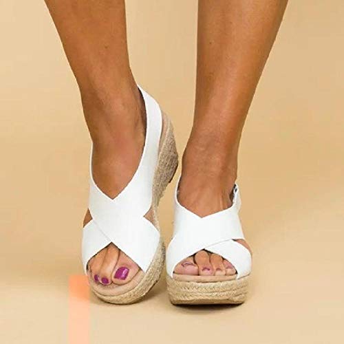Nwarmsouth Antiscivolo Sandali da Terra,Pantofole con Plateau Intrecciate estive, Sandali Donna Tacco Alto-Bianco_37,Slide Ciabatta per Spiaggia e Piscina