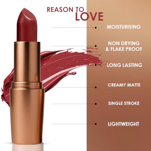 Image of One Wish Creamy Matte Lipstick - Berry Blush Shade 21 | Long Lasting | Full Coverage | High-Pigment | SPF | Enriched with Vitamin E, Almond Oil & Shea Butter | Smooth Finish | 3.8g