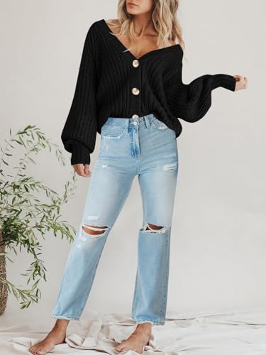 Image of PRETTYGARDEN Women's Chunky Knit Open Front Sweater Long Sleeve Button Loose Short Cardigan Outerwear Coats
