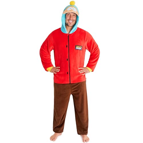 South Park Combinaison Pyjama Homme & Ado, XS-3XL, Grenouillère Adulte Chaude à Capuche, Pyjama Hiver Cosy, Cadeau Loungewear (XL, Rouge)